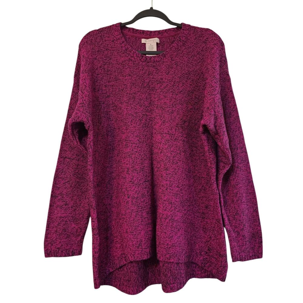 Philosophy Womens Pullover Tunic Sweater Size XL Magenta Black High-Low Crewneck
